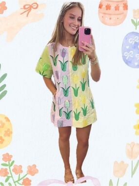 QUEEN OF SPARKLES NEON COLORBLOCK TULIP MINI DRESS